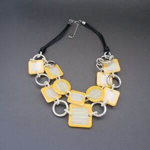 1946 Geometric Resin Statement Necklace  Statement in Yellow, Ivory & Chrome